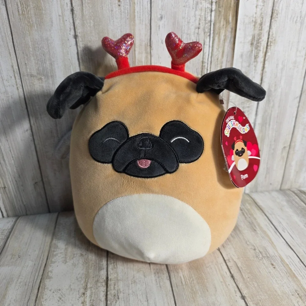 Squishmallows Pam the Pug 8 Inch Valentines Day Plush Heart Headband Wings NEW